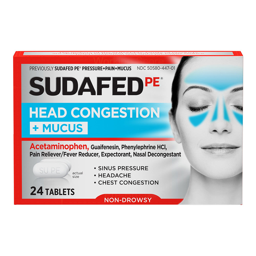 Sudafed PE Pressure, Pain Plus Mucus Relief Caplets for Adults, 24 Ea